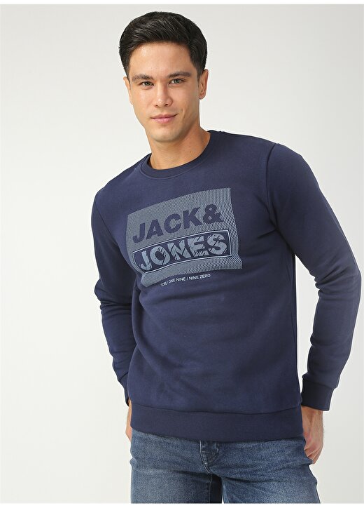 Jack & Jones O Yaka Normal Baskılı Lacivert Erkek Sweatshirt 1