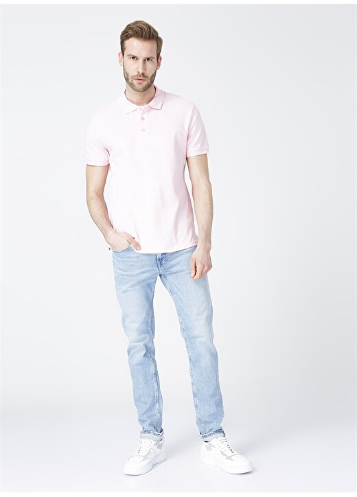 Limon Basic Fit Kısa Kollu Düz Açık Pembe Erkek Polo T-Shirt 2