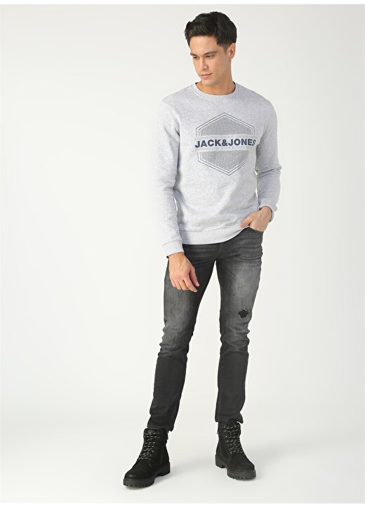 Jack & Jones O Yaka Normal Baskılı Açık Gri Erkek Sweatshirt 2