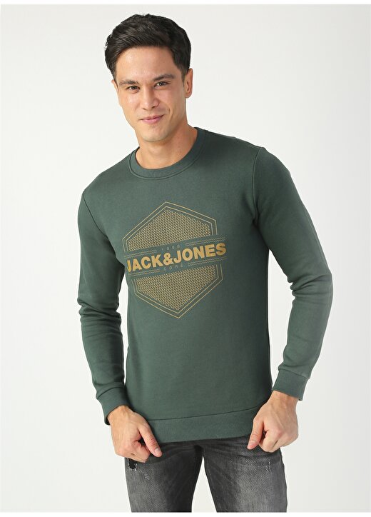 Jack & Jones O Yaka Normal Baskılı Koyu Yeşil Erkek Sweatshirt 3