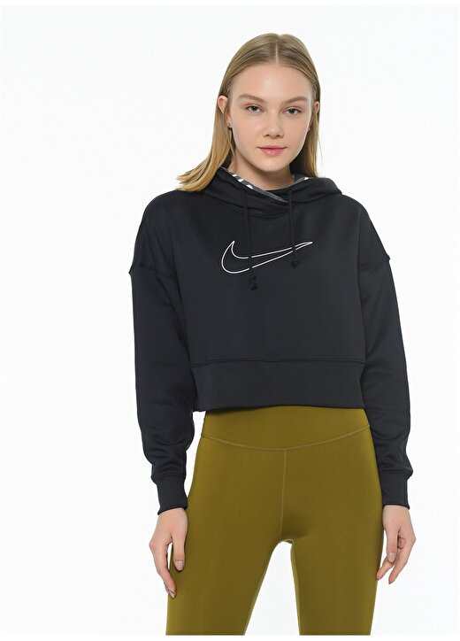 Nike CZ1101-011 Therma All Tm Po Crop Hoodie Kapüşonlu Siyah Kadın Sweatshirt 1