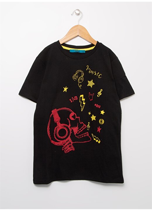 Funky Rocks Çocuk Siyah Bisiklet Yaka T-Shirt 1