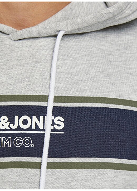 Jack & Jones Kapüşonlu Regular Fit Baskılı Açık Gri Erkek Sweatshirt 2