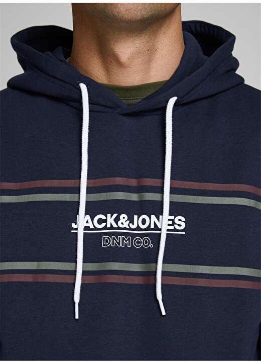 Jack & Jones Kapüşonlu Regular Fit Baskılı Lacivert Erkek Sweatshirt 3
