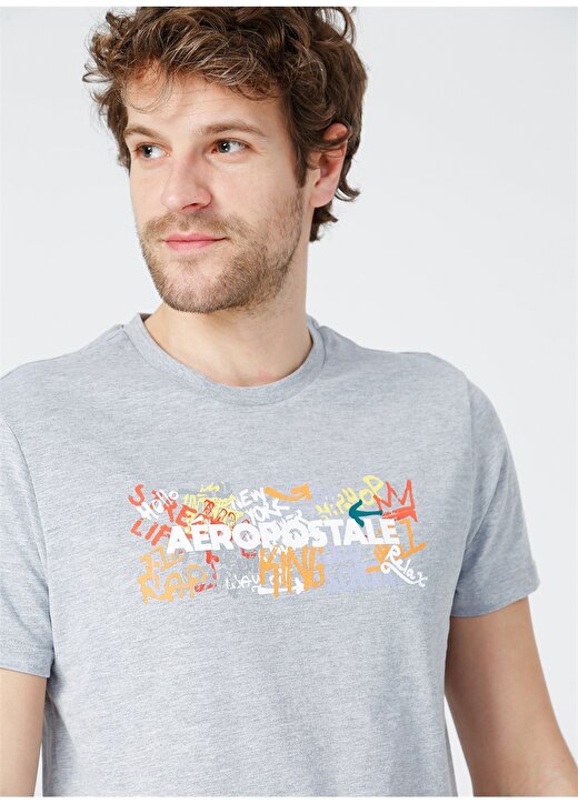 Aeropostale Erkek Bisiklet Yaka Gri Melanj Kısa Kollu T-Shirt 3