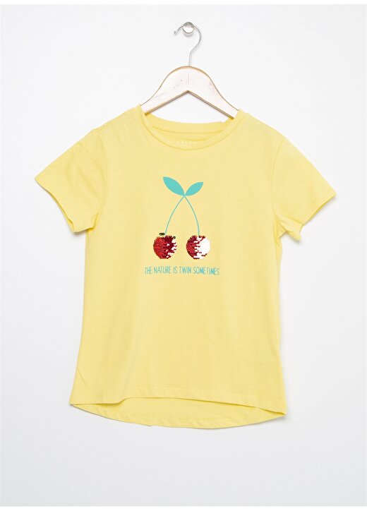 Limon Bisiklet Yaka Nakışlı Sarı Kız Çoçuk T-Shirt 1