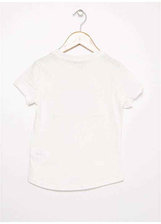 Limon Bisiklet Yaka Nakışlı Baskılı Beyaz Kız Çoçuk T-Shirt 2