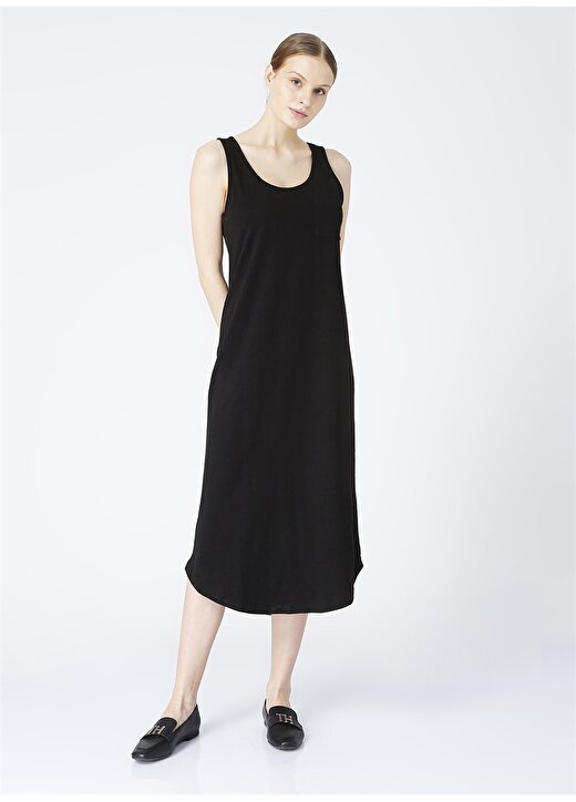 Fabrika Siyah Kadın U Yaka Midi Basic Ev Elbisesi DOMINIK 1