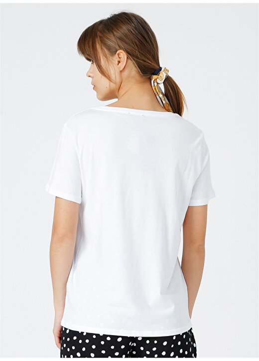 Fabrika Kadın Beyaz Cepli V Yaka T-Shirt 4