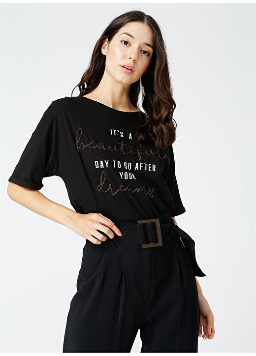 Fabrika Comfort Kadın Siyah Baskılı T-Shirt 1