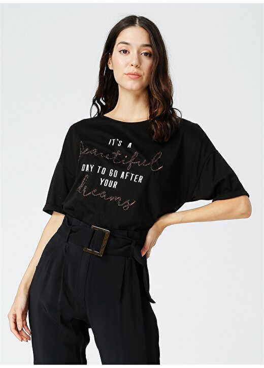 Fabrika Comfort Kadın Siyah Baskılı T-Shirt 2