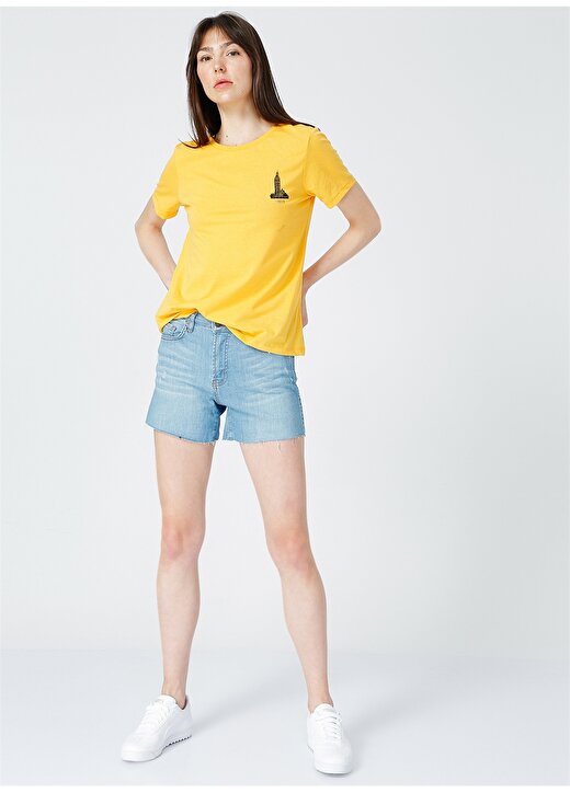 Limon Bisiklet Yaka Baskılı Kadın T-Shirt 2