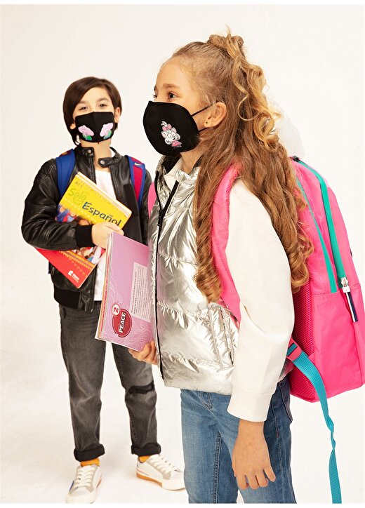 Halter Kral Şakir Lisanslı Baskılı Saf Gümüşlü Antivirüs Siyah Kız Çocuk Maske 3
