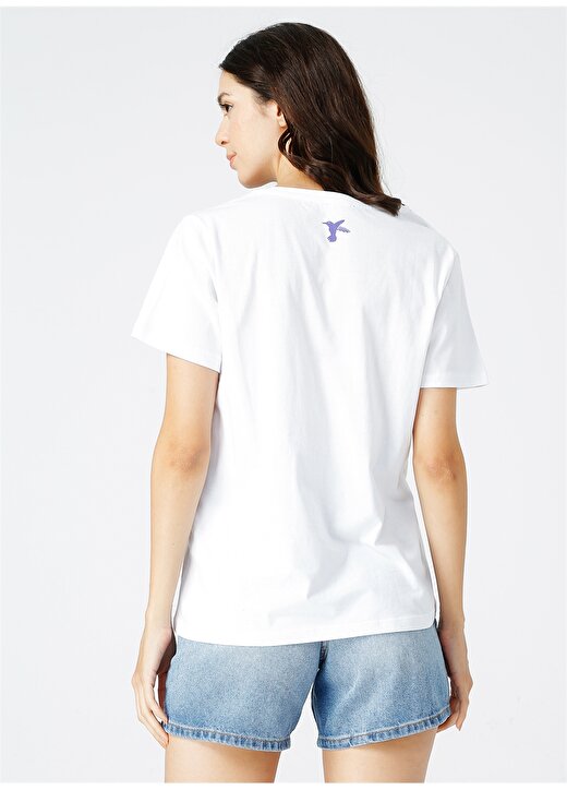 Fabrika Kadın Beyaz Baskılı V Yaka T-Shirt 4