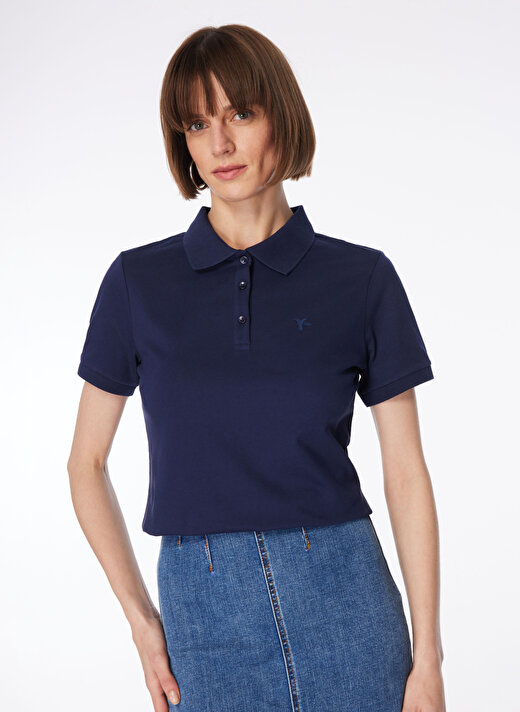 Fabrika Polo Yaka  Basic Düz Lacivert Kadın T-Shirt  -  DEEP 1