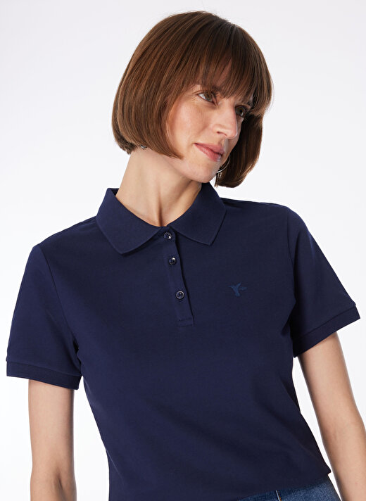Fabrika Polo Yaka  Basic Düz Lacivert Kadın T-Shirt  -  DEEP 4