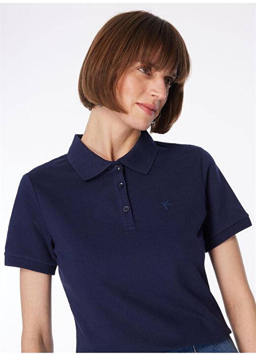 Fabrika Polo Yaka Basic Düz Lacivert Kadın T-Shirt - DEEP 3