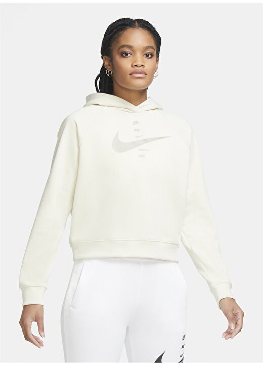 Nike CU5676-238 W Swsh Hoodie Flc Bb Kapüşonlu Krem Kadın Sweatshirt 4
