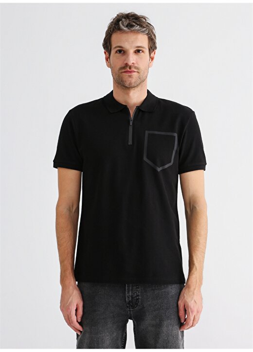 Fabrika Polo Yaka Düz Siyah Erkek T-Shirt CROSBY 4