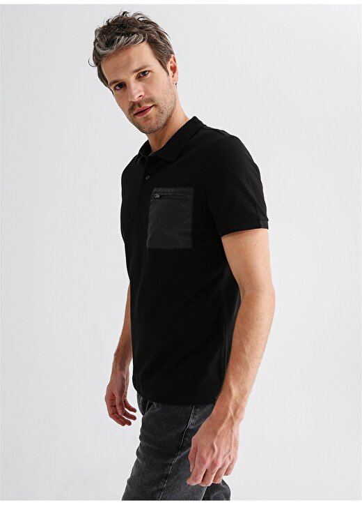 Fabrika Polo Yaka Düz Siyah Erkek Polo T-Shirt EFRON 1