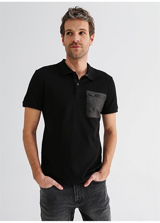 Fabrika Polo Yaka Düz Siyah Erkek Polo T-Shirt EFRON 2