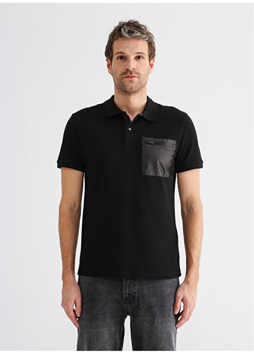 Fabrika Polo Yaka Düz Siyah Erkek Polo T-Shirt EFRON 3