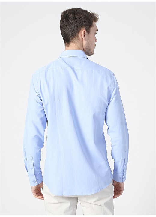 Fabrika Comfort Düğmeli Yaka Armürlü Mavi Erkek Gömlek PEK-513 3