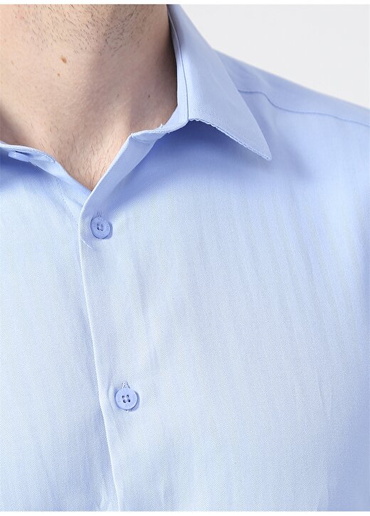 Fabrika Comfort Düğmeli Yaka Armürlü Mavi Erkek Gömlek PEK-513 4
