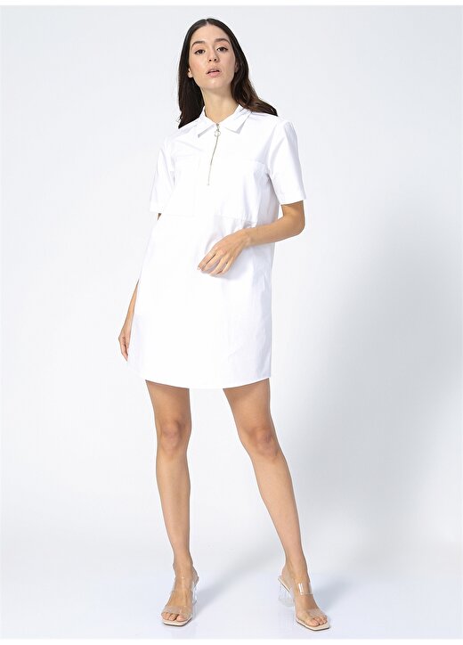 Fabrika Comfort Gömlek Yaka Düz Beyaz Kadın Elbise 1