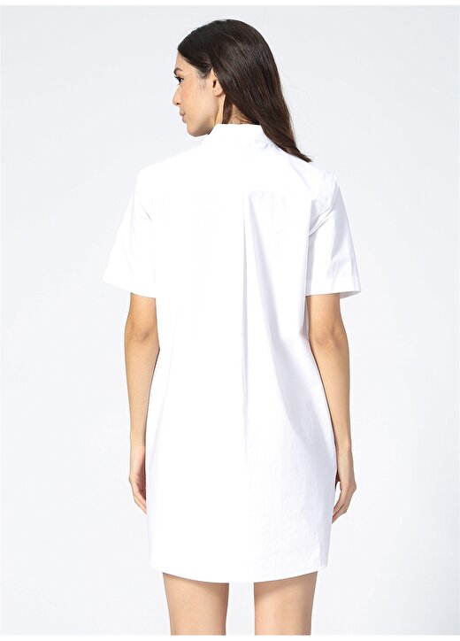 Fabrika Comfort Gömlek Yaka Düz Beyaz Kadın Elbise 4