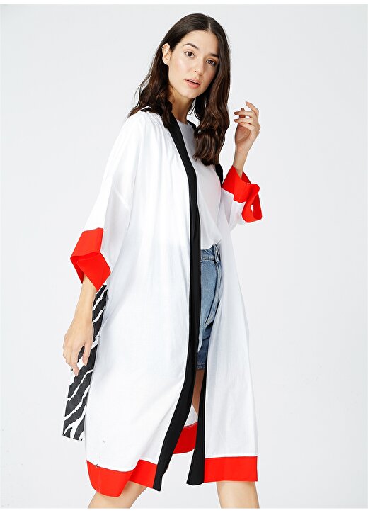 Fabrika Kadın Beyaz Siyah Kimono 3
