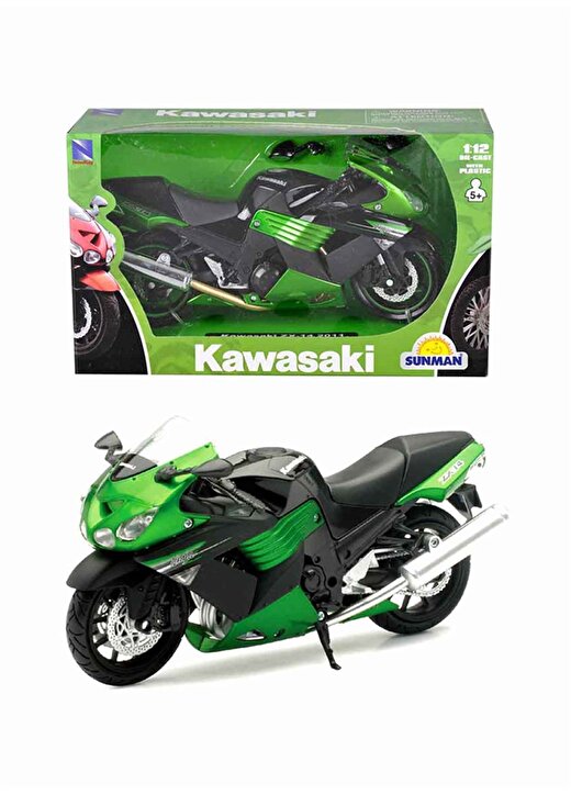 1:12 Kawasaki ZX-14 2011 Model Motor - Siyah-Yeşil 1