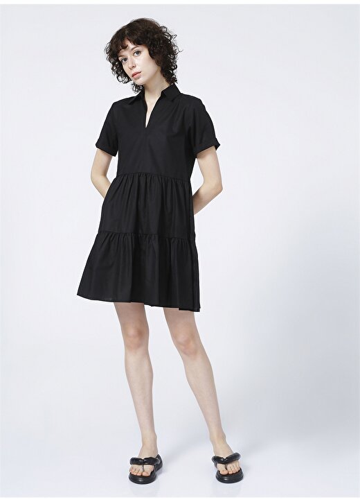 Limon Gömlek Yaka Düz Siyah Kadın Elbise 3