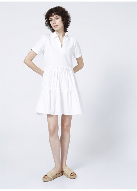 Limon Gömlek Yaka Düz Beyaz Kadın Elbise 1
