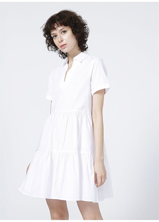 Limon Gömlek Yaka Düz Beyaz Kadın Elbise 2