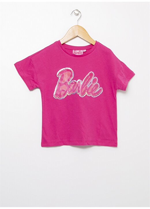 Barbie Bisiklet Yaka Nakışlı Fuşya T-Shirt 1
