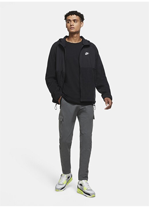 Nike Siyah Marka Baskılı Cepli Kapüşonlu Zip Erkek Ceket 2
