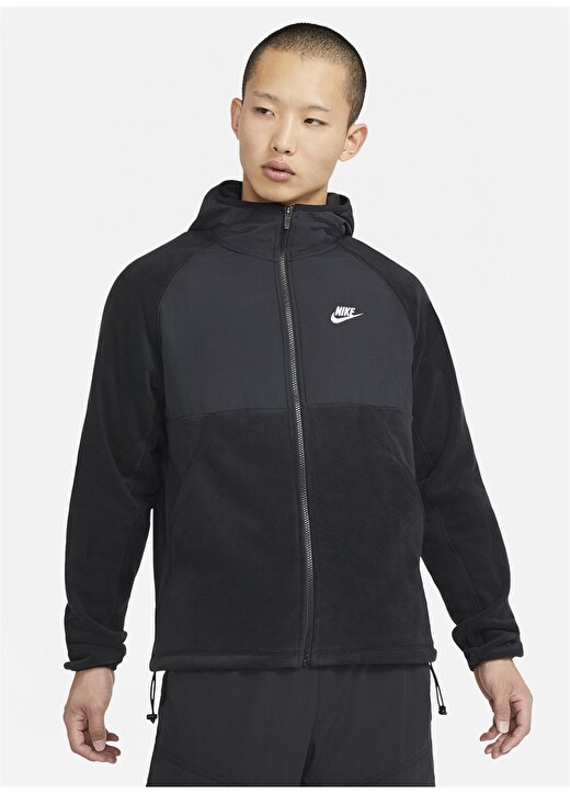 Nike Siyah Marka Baskılı Cepli Kapüşonlu Zip Erkek Ceket 4