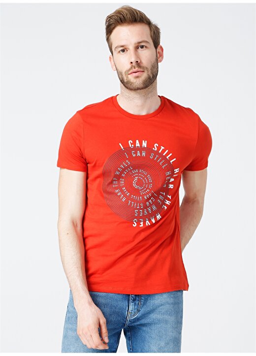 Limon Bisiklet Yaka Regular Fit Baskılı Kırmızı Erkek T-Shirt 3