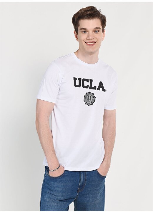 Ucla GAYLEY Bisiklet Yaka Standart Kalıp Baskılı Beyaz Erkek T-Shirt 3
