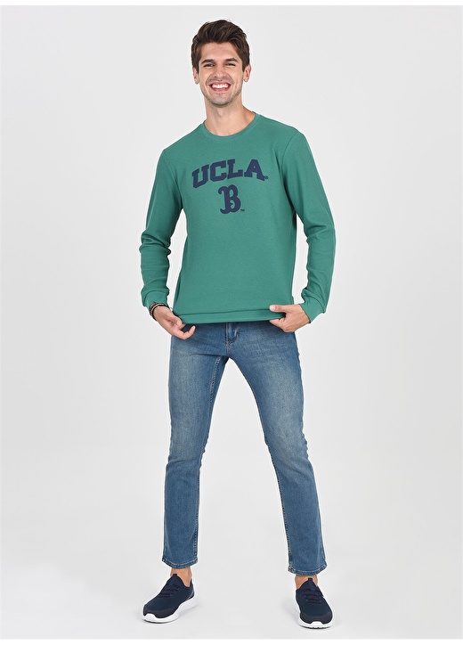 Ucla VALE Bisiklet Yaka Standart Kalıp Baskılı Yeşil Erkek Sweatshirt 3