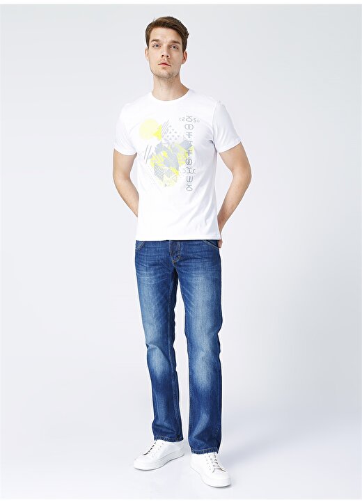Fabrika Erkek Beyaz Bisiklet Yaka T-Shirt 3