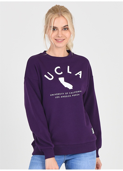 Ucla ALAMEDA Bisiklet Yaka Rahat Kalıp Baskılı Mor Kadın Sweatshirt 2