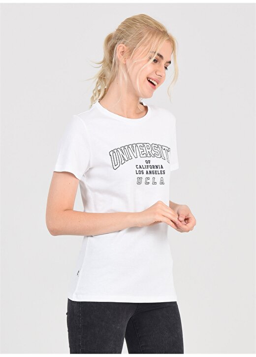 Ucla Bodega Bisiklet Yaka Yazı Baskılı Beyaz Kadın T-Shirt 1