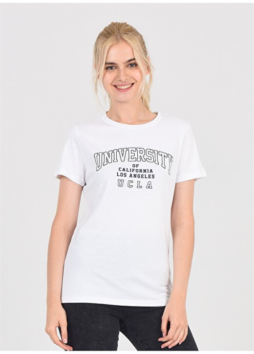Ucla Bodega Bisiklet Yaka Yazı Baskılı Beyaz Kadın T-Shirt 4