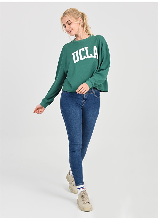 Ucla NAPA Bisiklet Yaka Oversized Baskılı Yeşil Kadın Sweatshirt 4