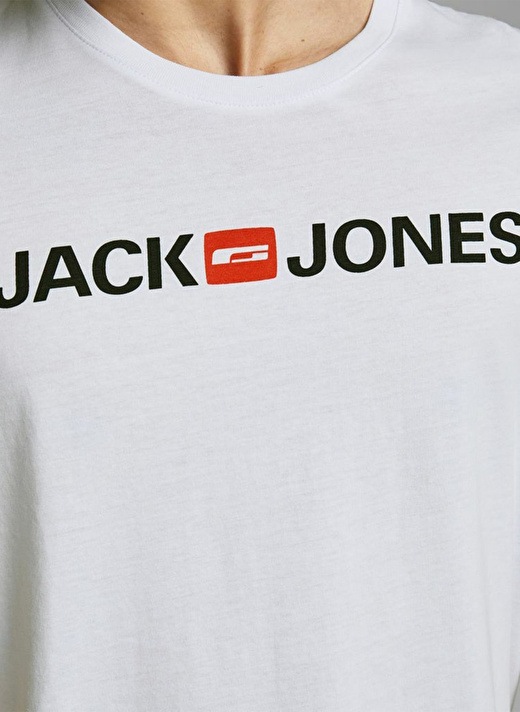 Jack & Jones Bisiklet Yaka Kısa Kol Slim Fit Baskılı %100 Pamuk Beyaz Erkek T-Shirt 4