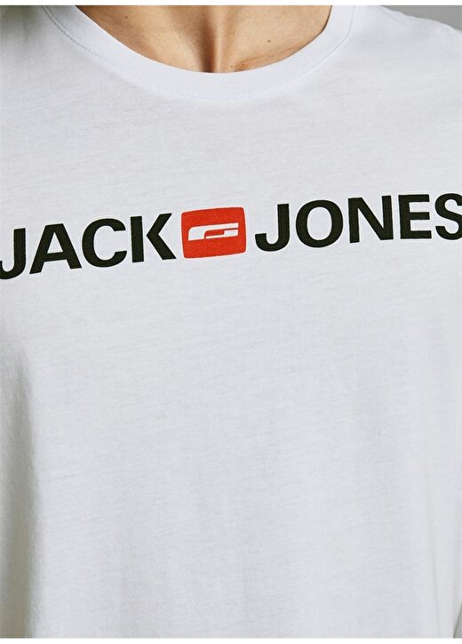 Jack & Jones Bisiklet Yaka Kısa Kol Slim Fit Baskılı %100 Pamuk Beyaz Erkek T-Shirt 4
