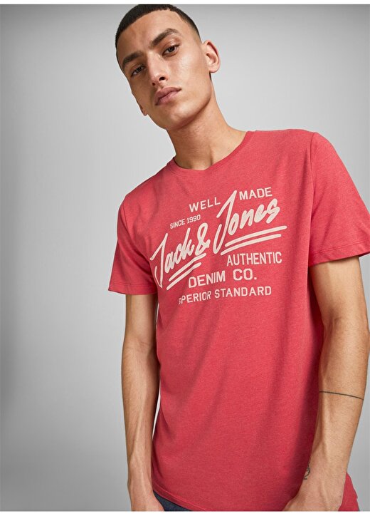 Jack & Jones Bisiklet Yaka Kısa Kol Slim Fit Baskılı Kırmızı Erkek T-Shirt 3