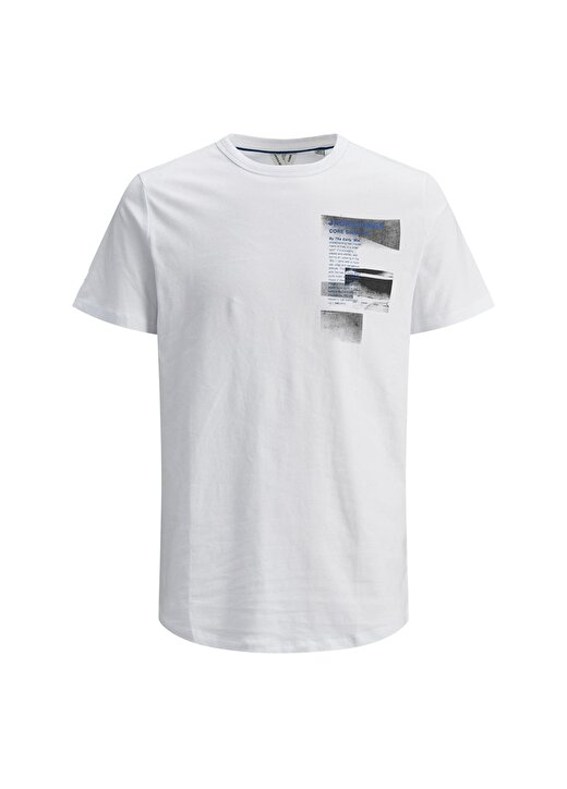 Jack & Jones Erkek Baskılı Beyaz Bisiklet Yaka T-Shirt 1